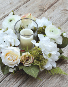 2648 705 a3 Венок из шелковых цветов, со стеклянным подсвечником, Ø 30 см, бело-розовый H-andreas