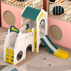 91637122 Игровой комплекс Unix Kids Playhouse с горкой 223x216x190 см зелено-желтый STLM-1446109