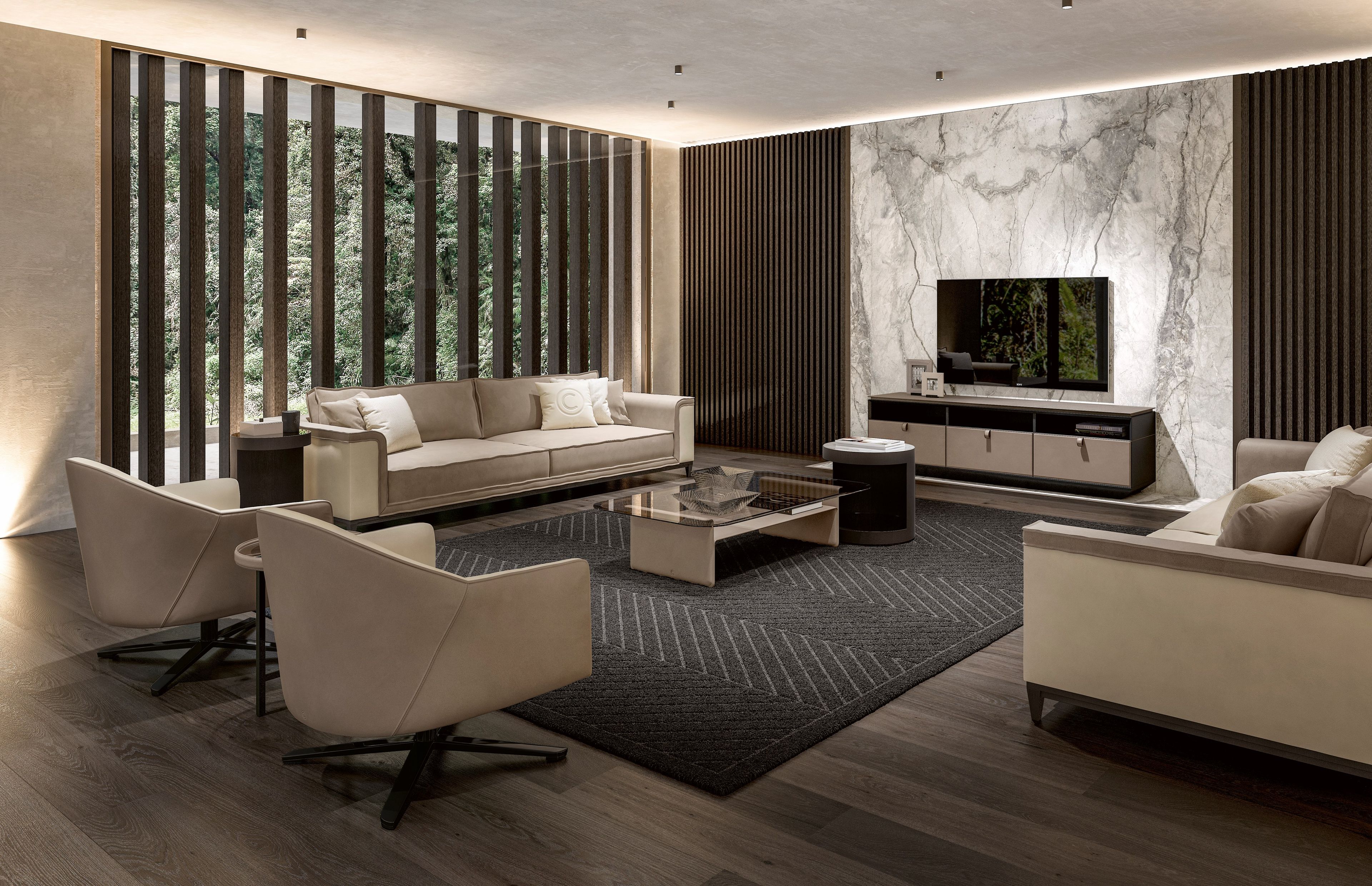 Низкий журнальный столик из кожи и стекла CPRN HOMOOD Starlight ARCH-00142227 - Вид №1