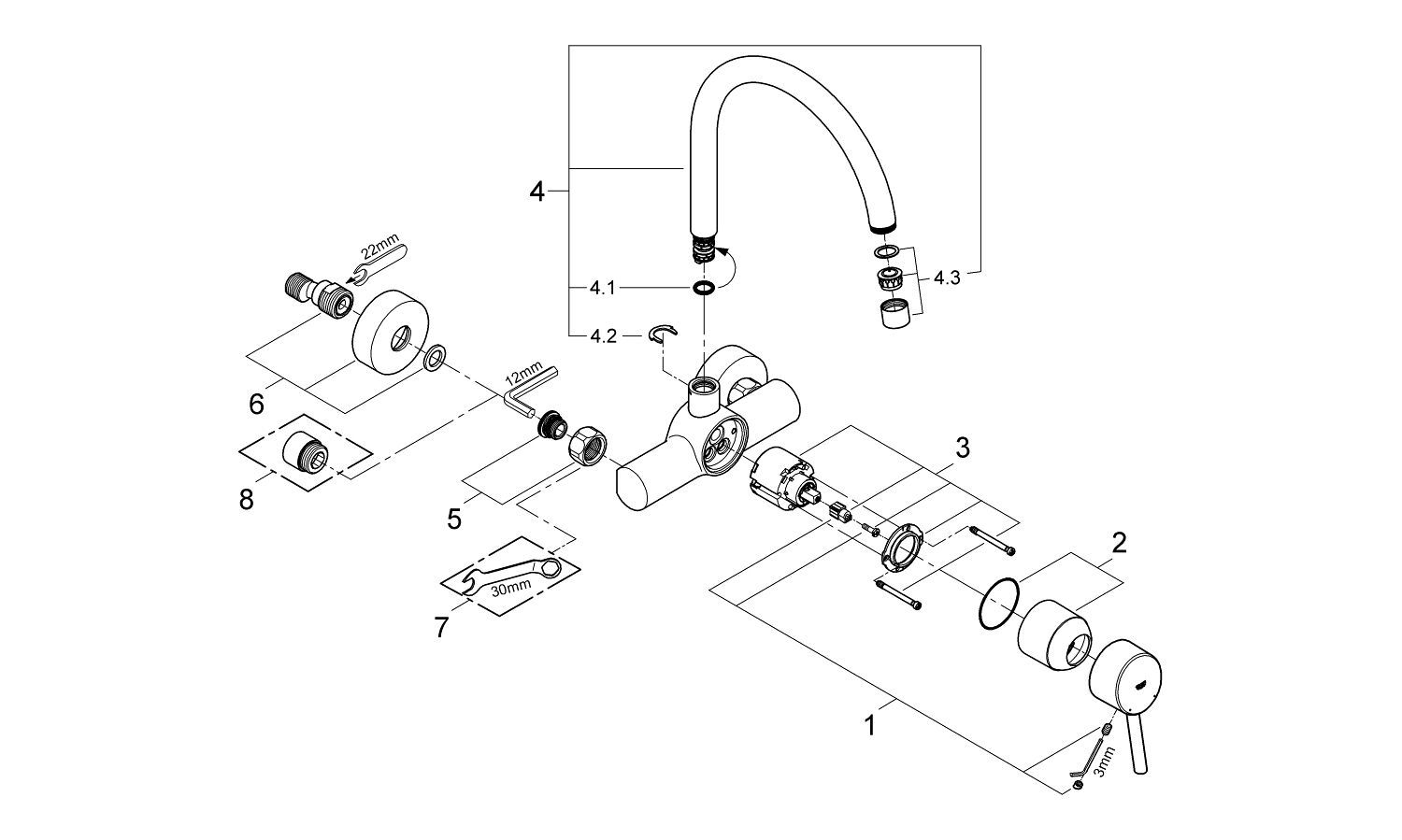 Смеситель для кухни с 2 отверстиями и поворотным изливом Grohe концепция ARCH-00009414 - Вид №2