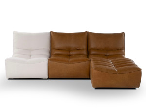 Модульный кожаный и тканевый диван с полуостровом