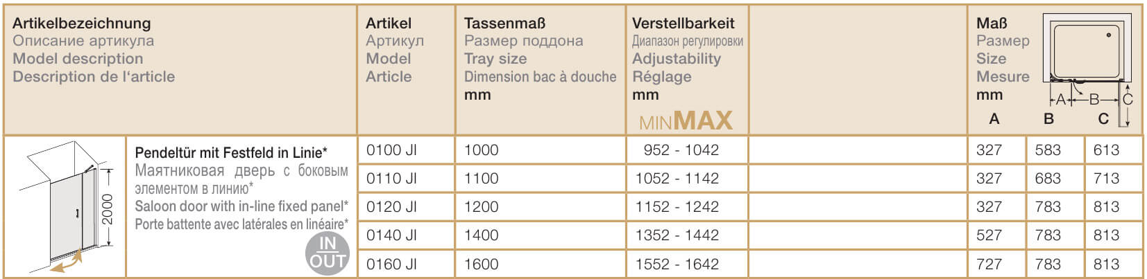 Маятниковая дверь в нишу Provex Jolly JI 0100 JI 05 GL с неподвижным элементом 0100JI05GL - Вид №4