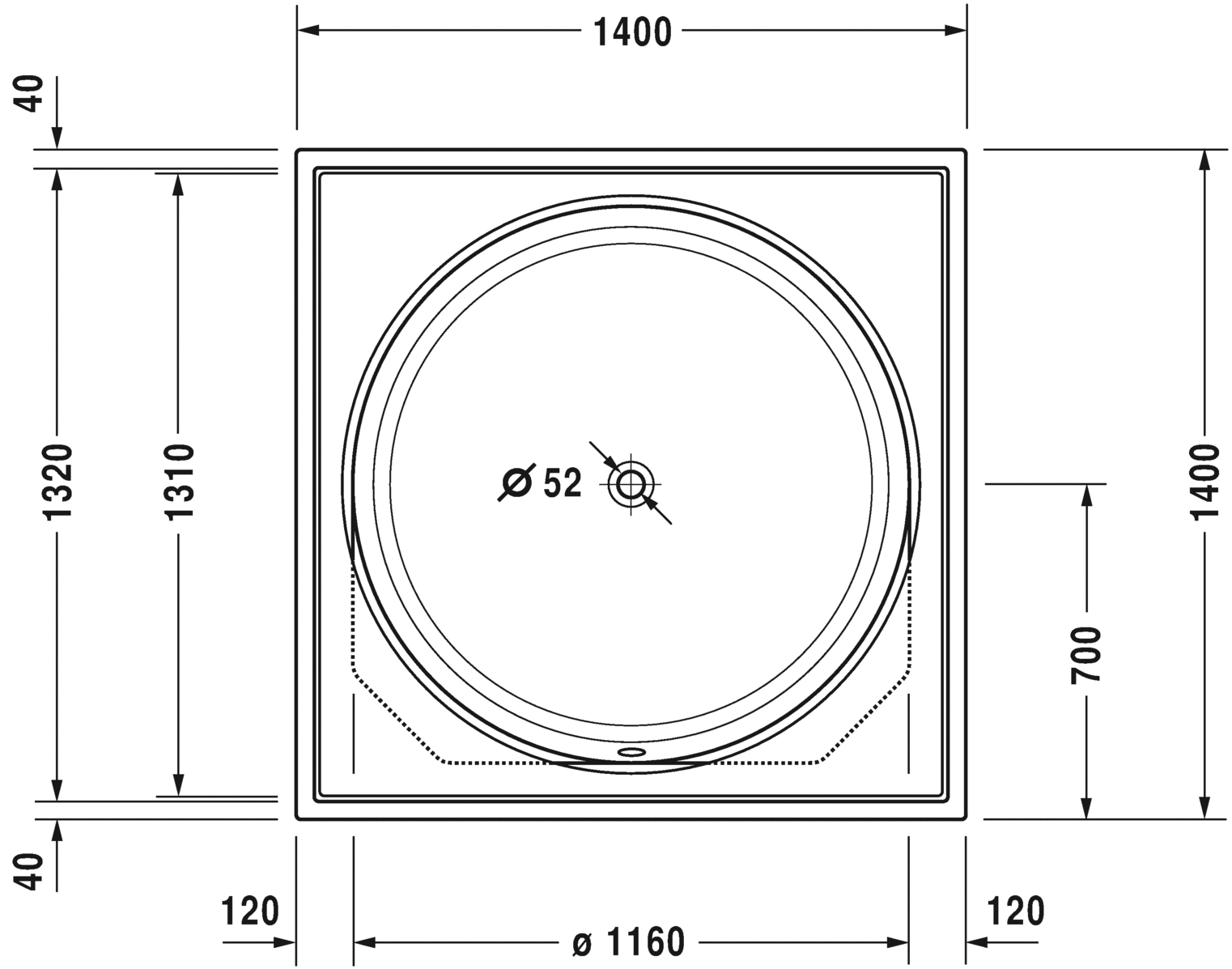 760402..0JS1000 Ванна гидромассажная Blue Moon #760402 1400 x 1400 мм Белый Alpin Duravit - Вид №3