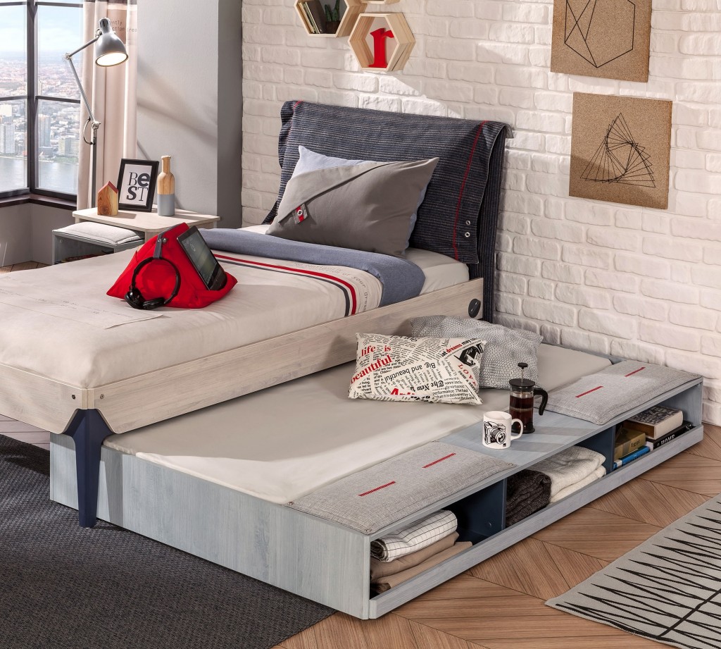 Кровать выдвижная детская с полками 90х190 см голубая Trio CILEK TRIO 00-3832135 Серый Santreyd - Вид №1