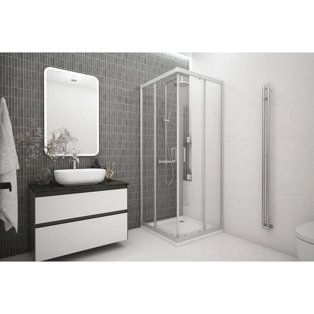 Душевая ширма Метакам Apart квадратная 90x90x185см цвет профиля хром раздвижная стекло 4мм прозрачное 89361544 STLM-2151460  - Вид №16