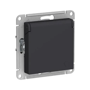91586357 Розетка встраиваемая Systeme electric AtlasDesign 247182 с заземлением со шторками и крышкой цвет карбон STLM-1103790