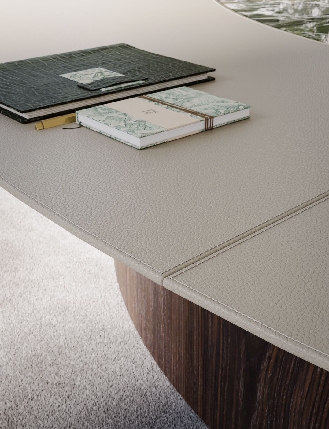 Стол для совещаний с деревянным шпоном и стеклянной и кожаной столешницей PROF Bespoke ARCH-00128249 - Вид №4