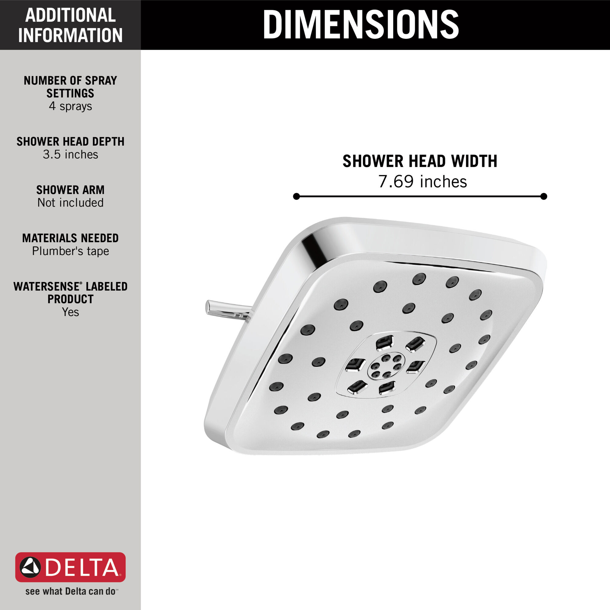 52460-PN H2Okinetic® 4-х позиционная душевая лейка с UltraSoak ™ Delta Faucet Universal Showering Полированный никель  - Вид №1