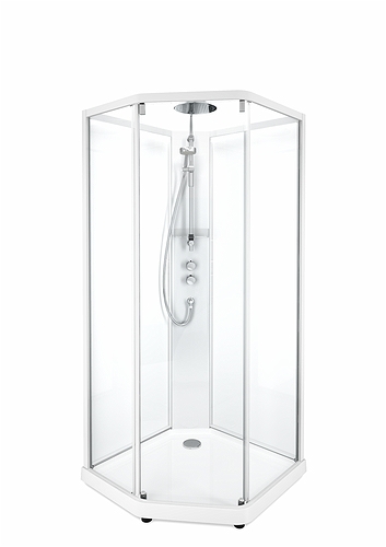 558.916.00.1 IDO Showerama 10-5 1000x1000 Пятиугольный комфорт, Душевая кабина IDO Showerama в сборе Пятиугольный комфорт, матовый алюминиевый профиль / прозрачное стекло / матовое стекло сзади, 1000X1000 мм 