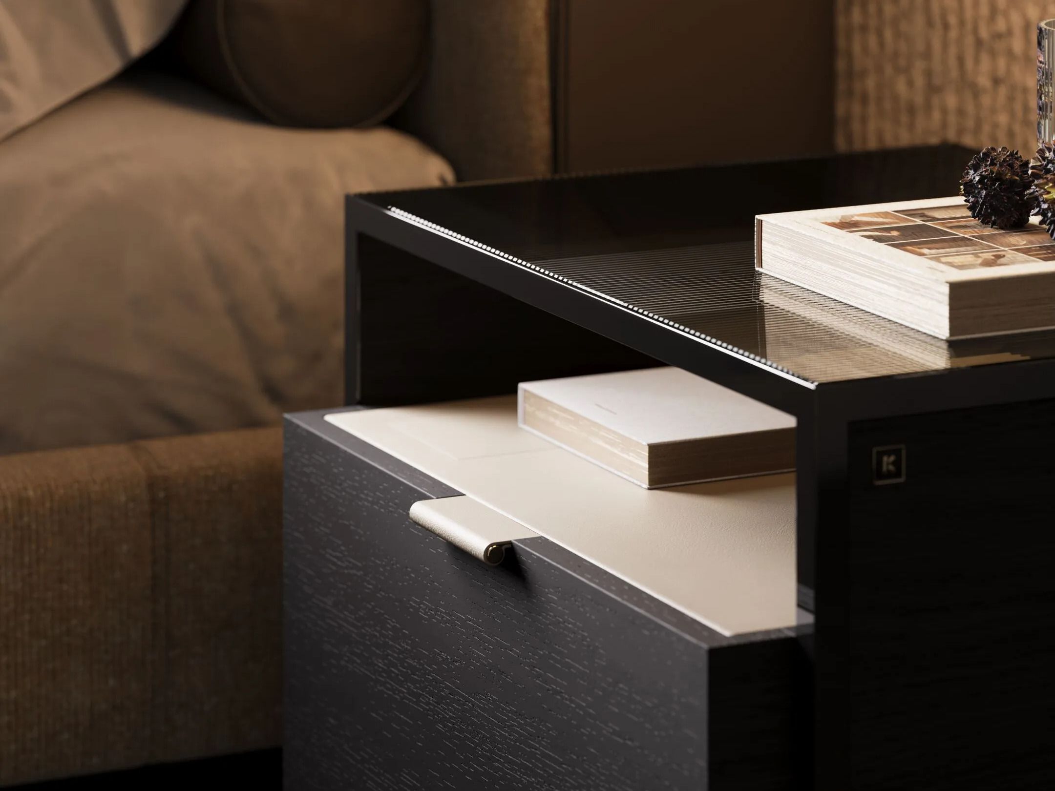 Тумбочка из дерева и стекла Laskasas холст ARCH-00120077 - Вид №3