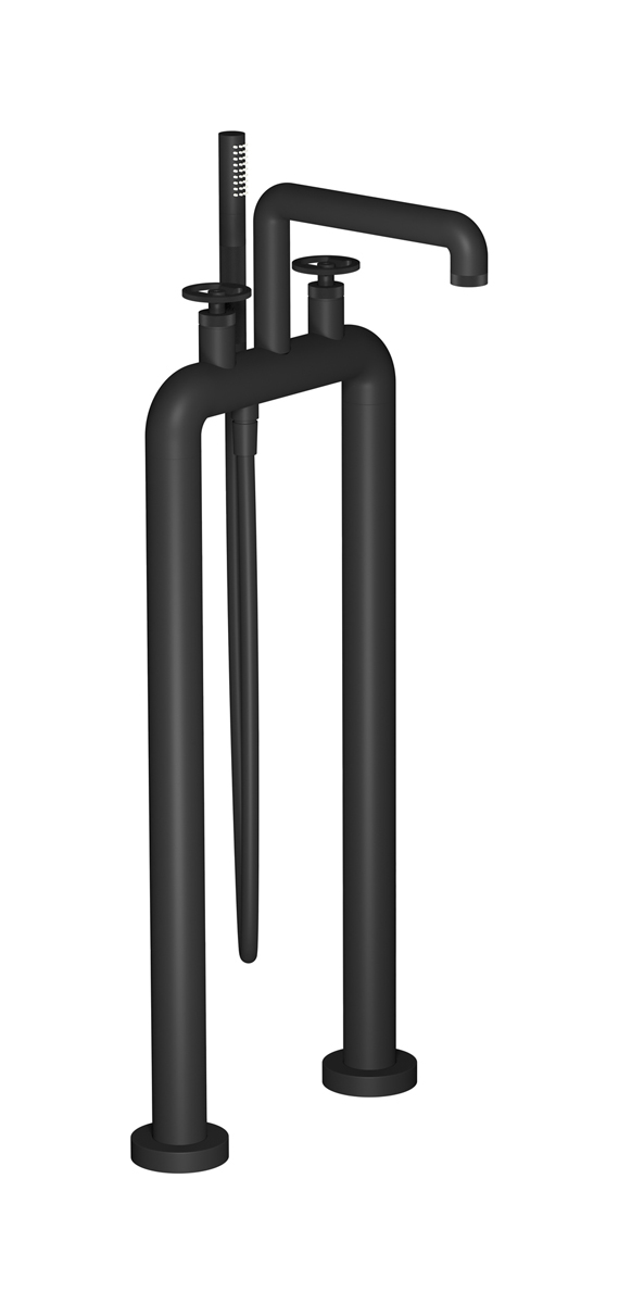 Напольный смеситель для ванны с 2 колоннами и душевым гарнитуром. WE ARE IB b1700np Matt Black Bold