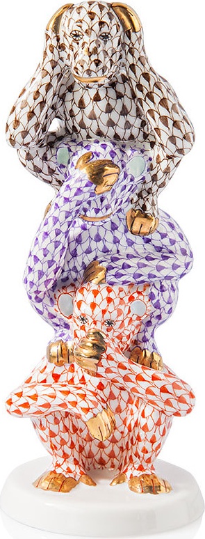 10574339 Herend Фигурка 13см "Три мудрые обезьяны" Фарфор 