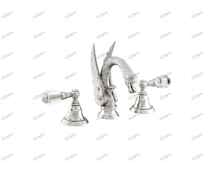 039642.D00.50 Раковина с тремя отверстиями и кристаллами Swarovski Яркий хром Mestre Swan