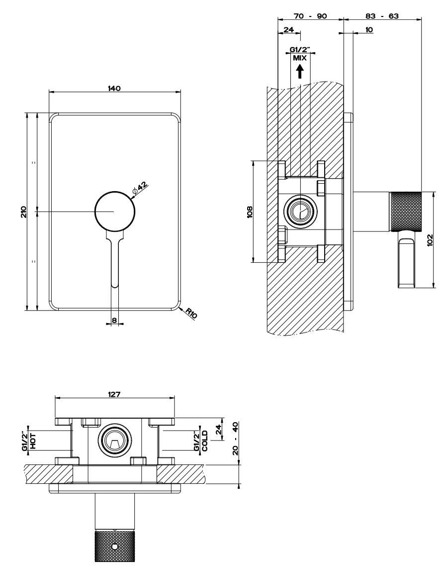 Хром латунь однорычажный смеситель для душа Gessi гравированный ARCH-00033822 - Вид №2