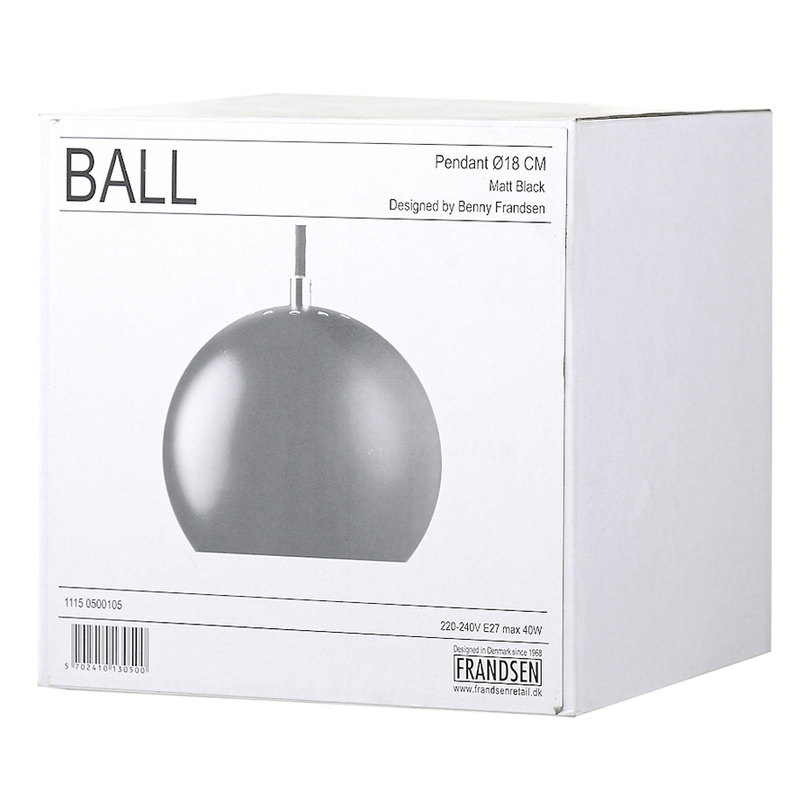 1115_0500105 Лампа подвесная ball, 16хD18 см, черная матовая, черный шнур Frandsen  - Вид №7