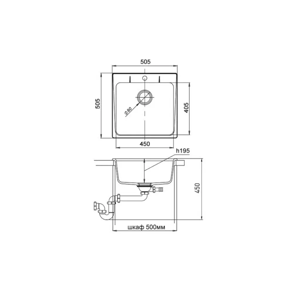 Кухонная мойка Delinia LM1 квадратная белая кварцевая 51×51 см 83577882 Мойка врезная STLM-0042069 - Вид №5