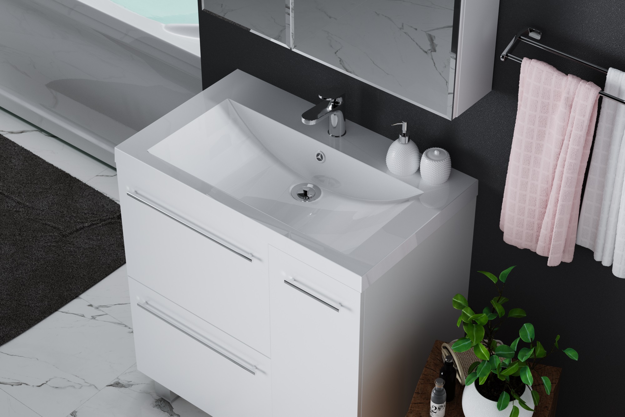 У83680 Тумба Соната 90Н 1д.2в.я. Белый глянец 1 Marka Соната  - Вид №1