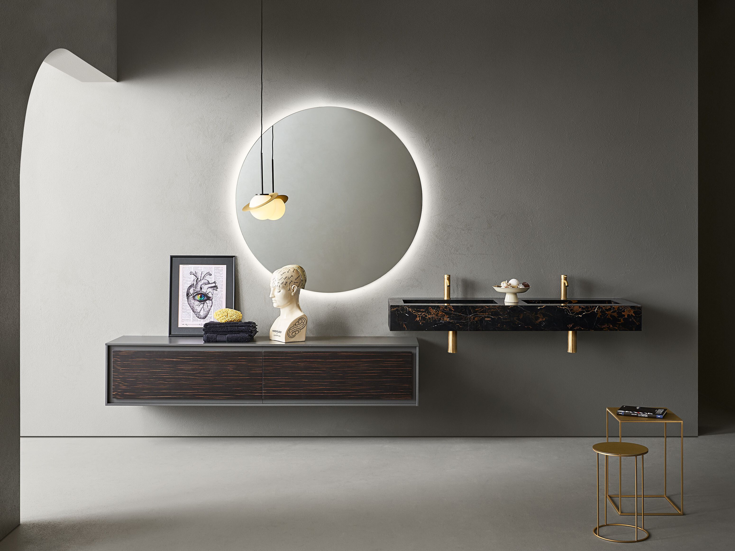 Двойной подвесной шкаф для умывальника со встроенной раковиной Pirovano рама ARCH-00121459 - Вид №1