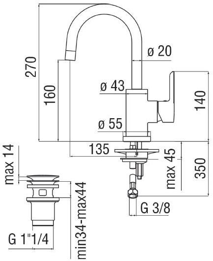 Nobili Rubinetterie Смеситель для умывальника, однорычажный, с регулируемым изливом Abc Ab87338/2cr - Вид №1