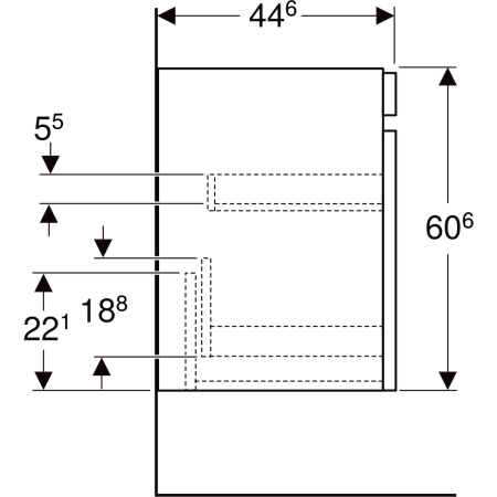 501.904.JR.1 Шкафчик для раковины Geberit Renova Plan, с одним выдвижным ящиком и одним внутренним выдвижным ящиком Geberit  - Вид №57