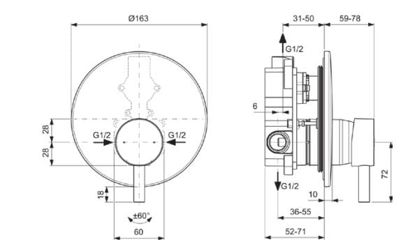 Встраиваемый однорычажный смеситель для душа Ideal Standard Ceraline Nuovo ARCH-00040896 - Вид №1
