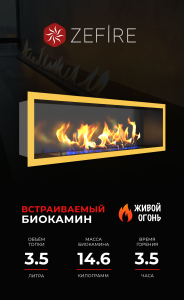 90646633 Биокамин встраиваемый фронтальный глухой Flagman 1000 латунь STLM-0321795 ZEFIRE