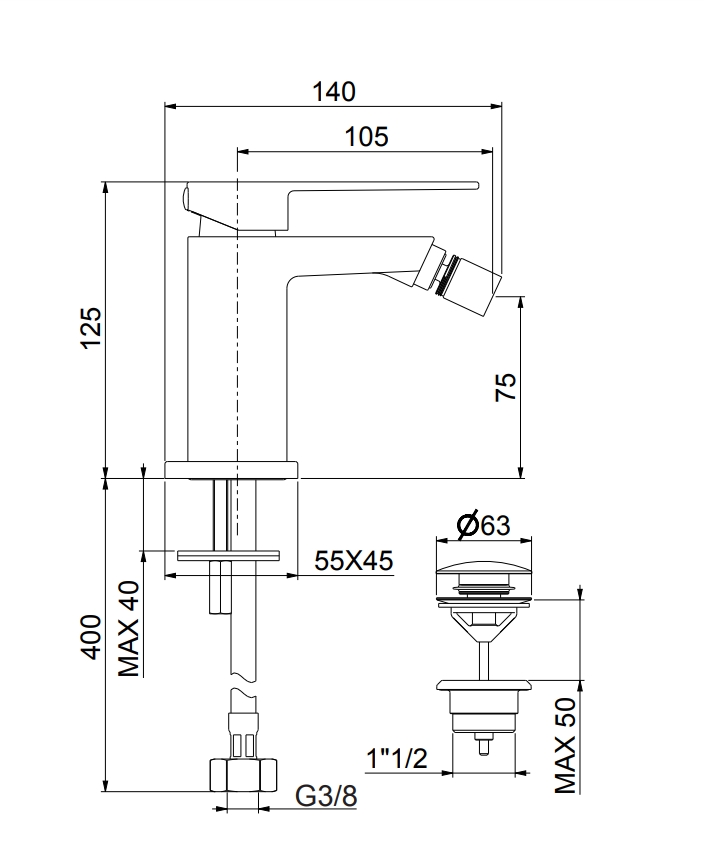 100NN8535 Смеситель для биде , черный Fiore Kube - Вид №2