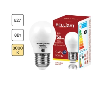 88297806 Лампа светодиодная Bellight E27 220-240 В 8 Вт шар малый матовая 750 лм теплый белый свет STLM-0920227