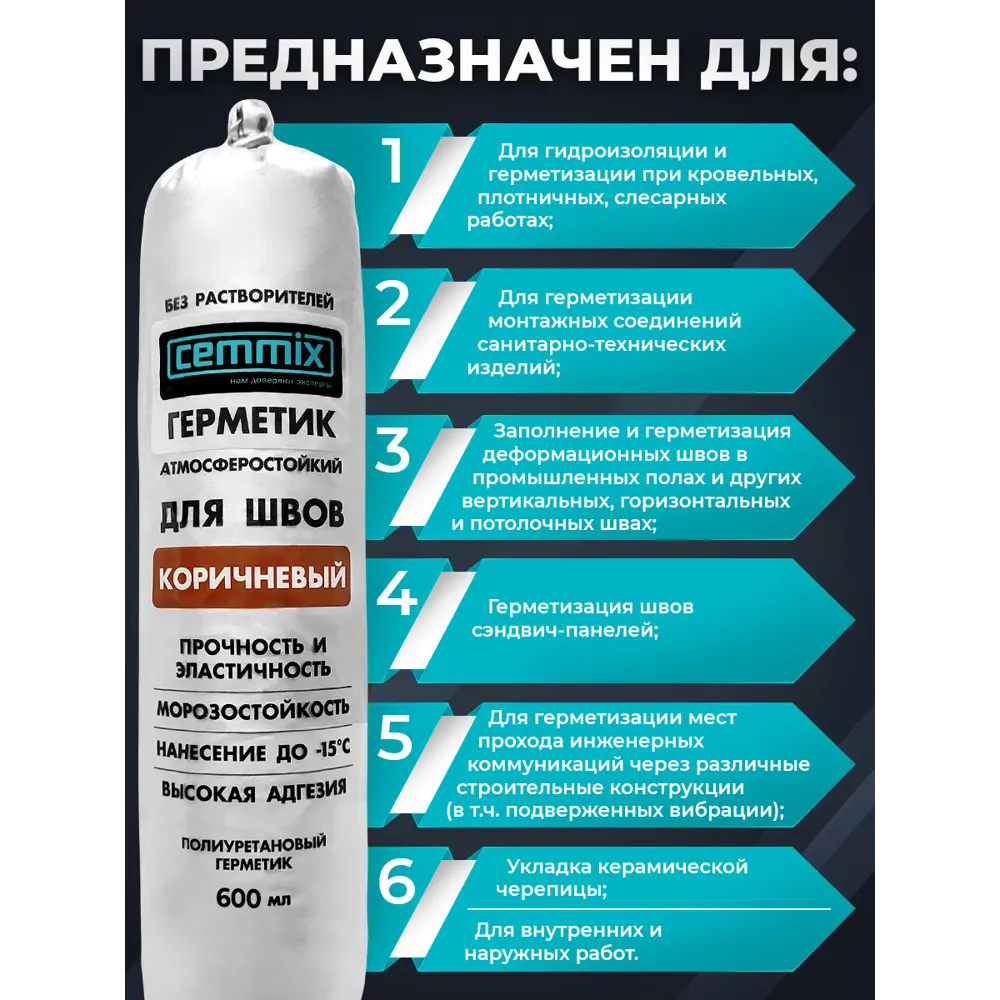 Полиуретановый клей-герметик CEMMIX для швов и гидроизоляции 600 мл 82577381 STLM-0030419 - Вид №5