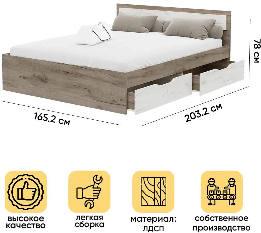 91205938 Кровать Doma Гармония 160x200 см ЛДСП цвет белый/серый STLM-0517346