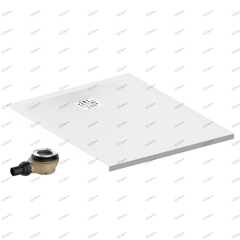 B15-R500 Душевой поддон POLLENSA 80 x 100 см, с выпуском и решеткой из матовой нержавеющей стали Thg-paris Поддоны Матовый белый 