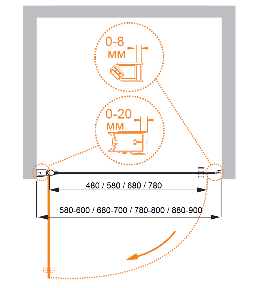 Душевая дверь в нишу CEZARES ELENA-W-B-1-90-P-Cr-L - Вид №5