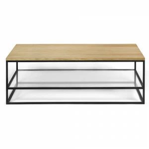 Журнальный столик прямоугольный светлый дуб со стеклянной полкой 100 см London twin black INTELLIGENT DESIGN  260829 Дуб сонома;бежевый