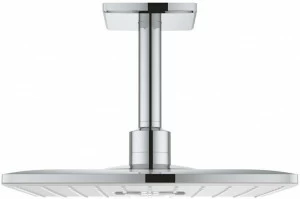 Верхний душ GROHE Rainshower 310 SmartActive Cube с душевым кронштейном 142 мм, 2 режима струи, белая луна (26481LS0)
