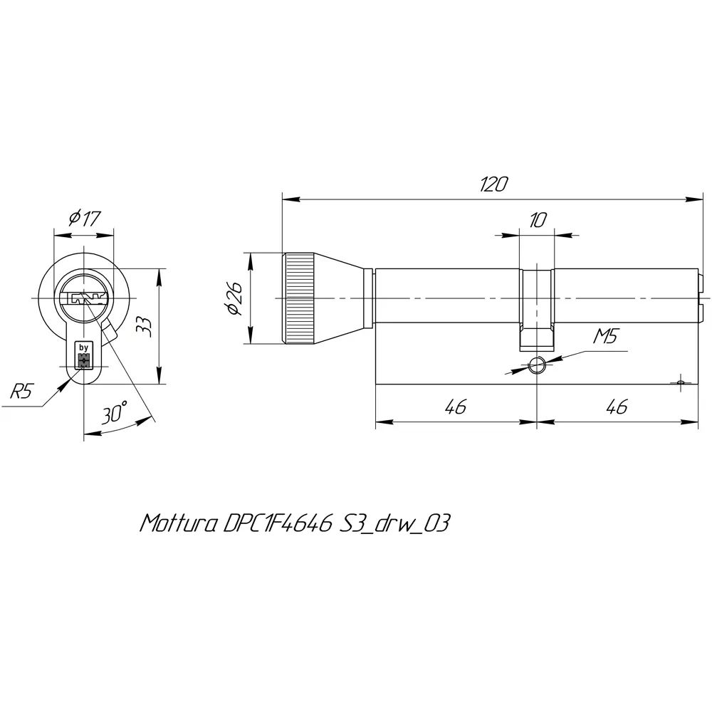 Цилиндр Mottura Project DPC1F4646 S3, 41x10x41 мм, ключ/вертушка, цвет никель STLM-2090709 - Вид №4