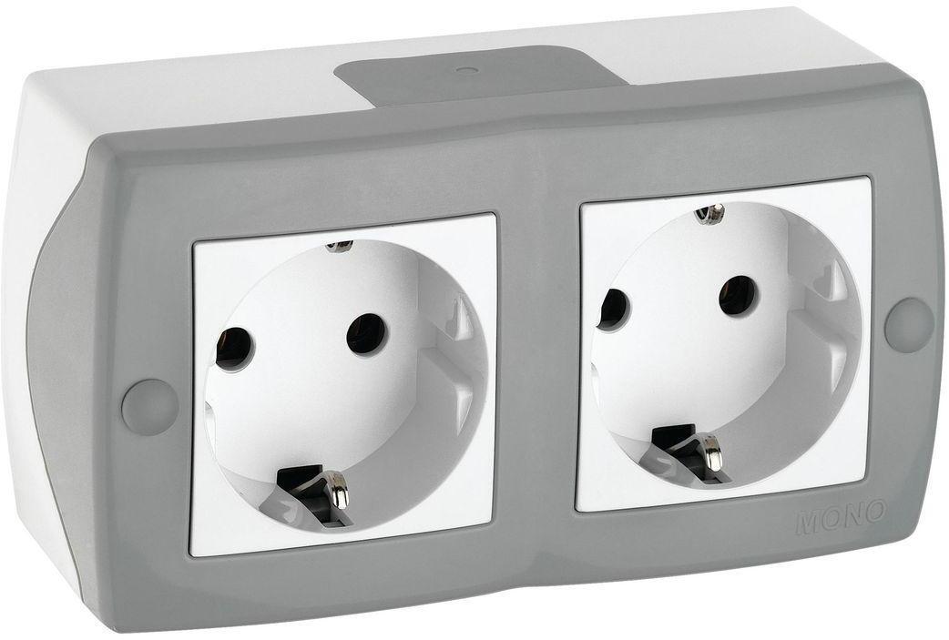 104-020007-120 Розетка 2К+З двойная 16A 250V винтовое подключение бело-серый Mono Electric Octans Ip20