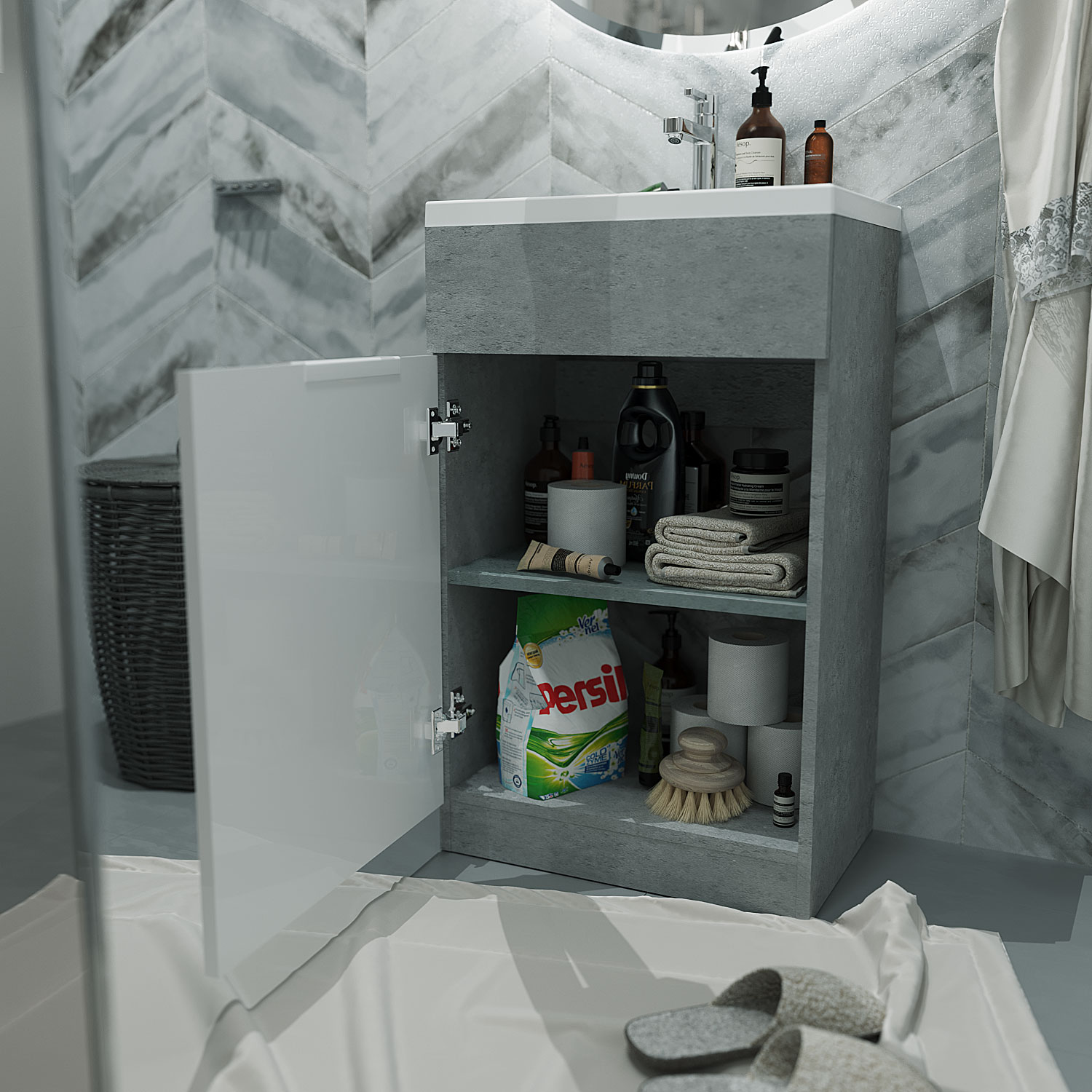 У99085 Тумба с раковиной Revo 50Н 1д. Бетон светло-серый 1 Marka  - Вид №2