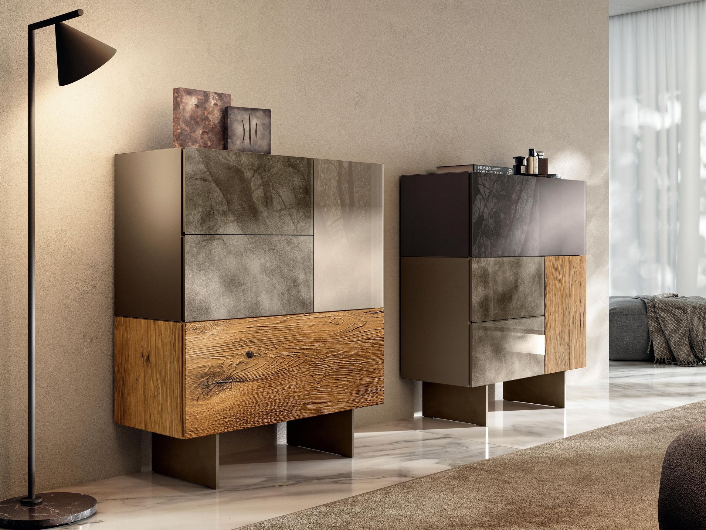 Деревянный и стеклянный комод Lago 36e8 ARCH-00029661 - Вид №1