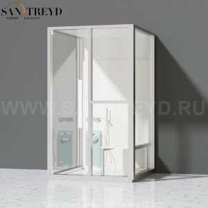 Effegibi H SMALL LO82020001 Комбинированная баня: хаммам и душ. Установка: к стене. Правая дверь. Мощность: 3 кВт макс. Размеры: длина 131 см, ширина 92 см. Отделка: матовый лакированный белый аллюминий и серый ламинат из керамогранита.