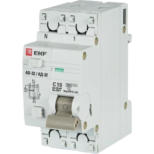 Дифференциальный автомат EKF АД-32 1P N C10 А 30 мА 4.5 кА АС