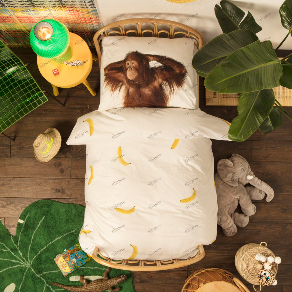Детское постельное белье односпальное "Обезьянка" 150х200 см SNURK  335463 Белый;желтый;коричневый 