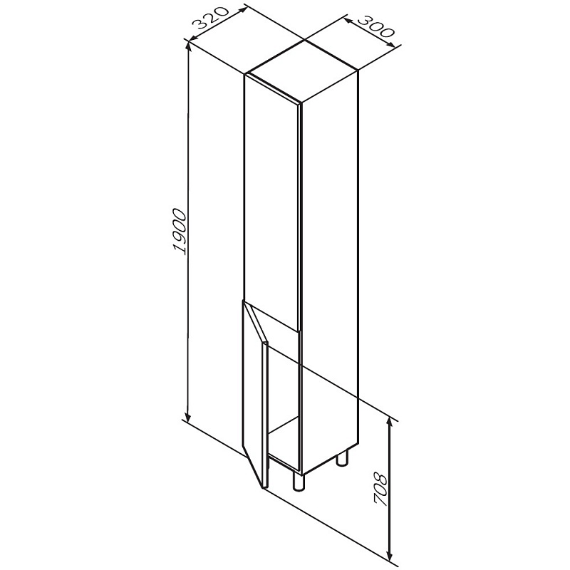 M90CSL0306WG шкаф-колонна напольный левый 30 см двери push-to-open цвет: белый глянец AM.PM Gem - Вид №3