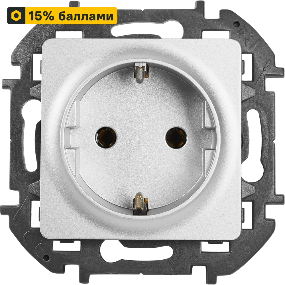 Розетка LEXMAN LILIAN с заземлением, цвет алюминий для скрытого монтажа 86761308