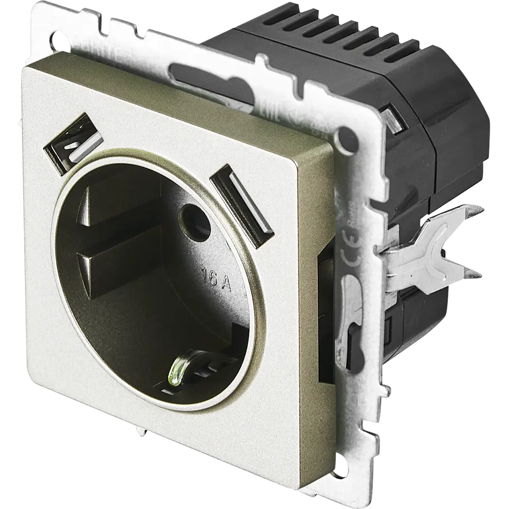 Розетка USB встраиваемая IEK Brite РЮш10-1-БрШ с заземлением цвет шампань STLM-2122738 - Вид №1