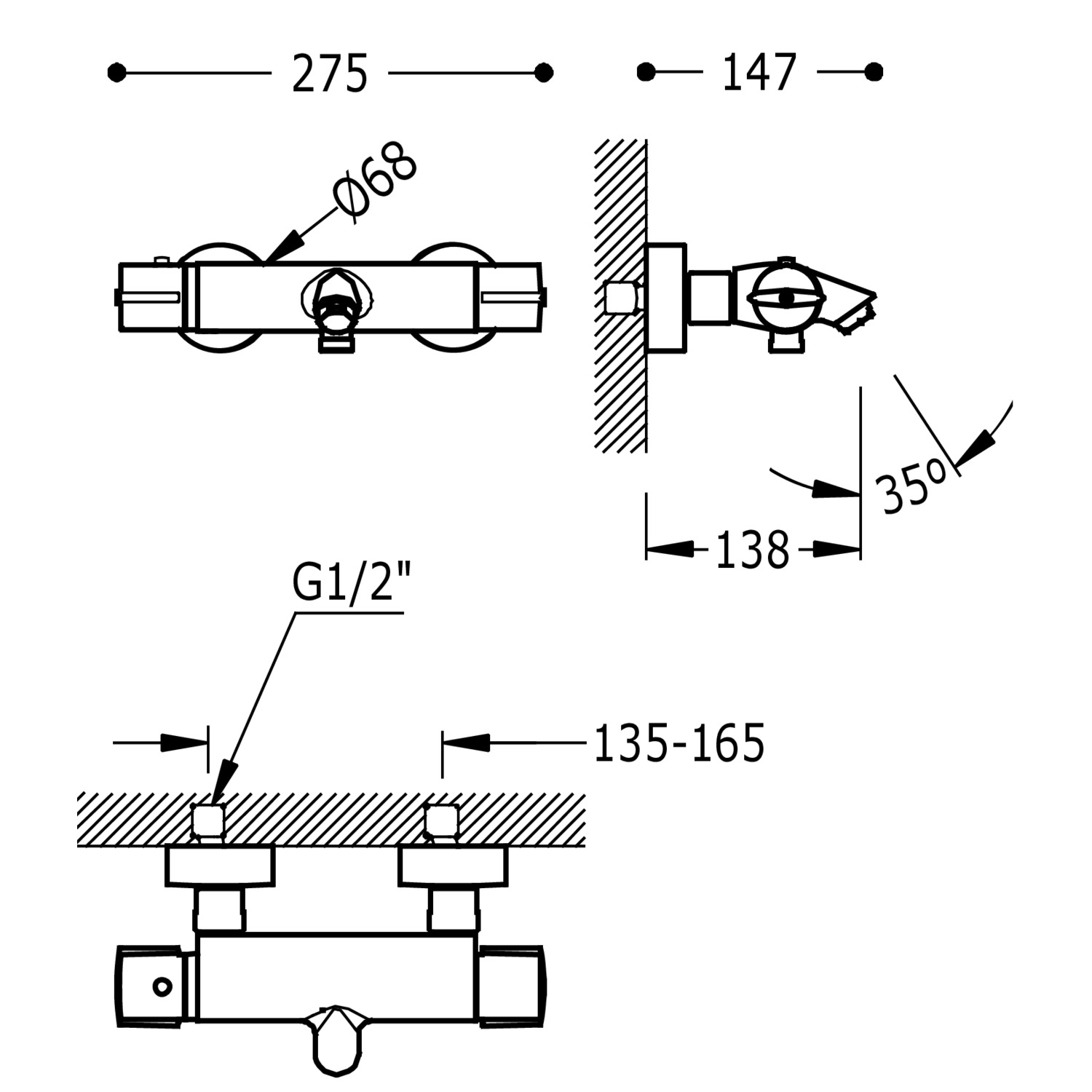 Настенный термостатический смеситель TRESMOSTATIC для ванны и душа-181174 TRES Thermostatic - Вид №1