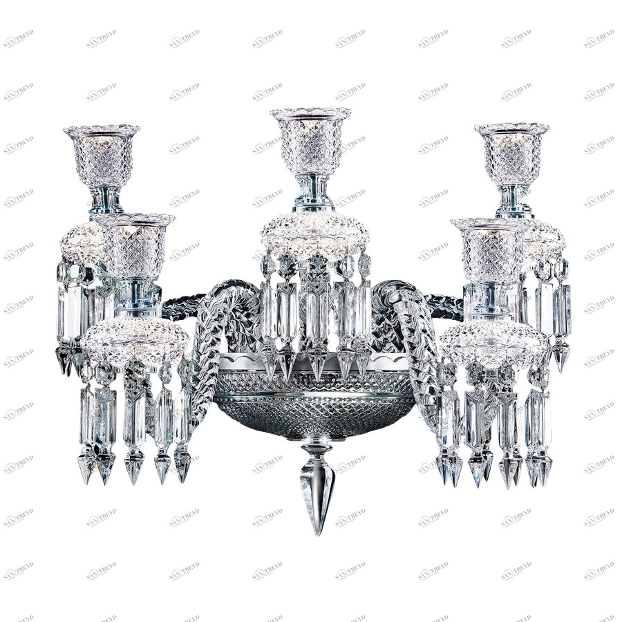 Подсвечник настенный стеклянный серебристый Baccarat 5 DELIGHT COLLECTION  00-3883360 Прозрачный;серебро 
