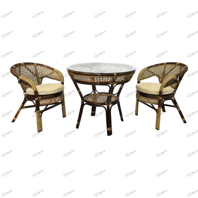 Обеденная группа коричневая, столик и кресла на 2 персоны Java-1 ЭКО ДИЗАЙН CLASSIC RATTAN 129627 Бежевый;коричневый 