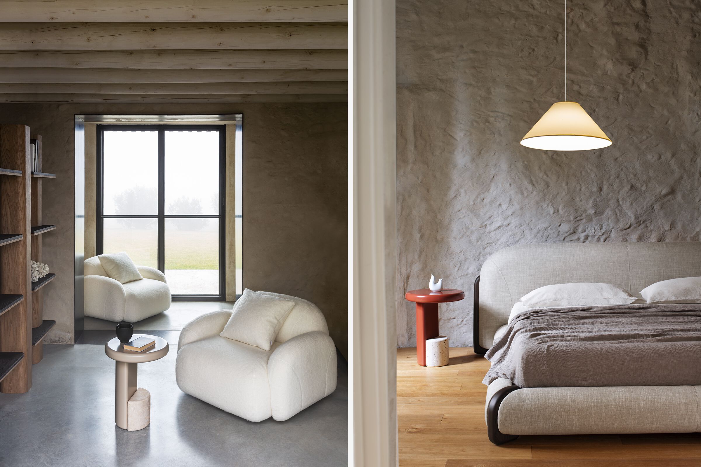 Круглый журнальный столик из дерева и натурального камня Carpanese Home Rising ARCH-00111776 - Вид №2