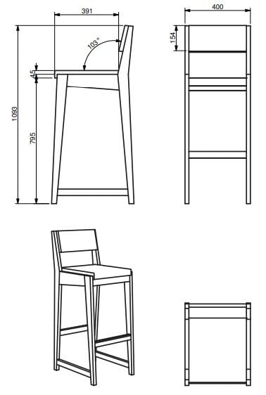 Высокий деревянный стул и QM Foam со спинкой Quinze & Milan номер 26 ARCH-00100658 - Вид №5