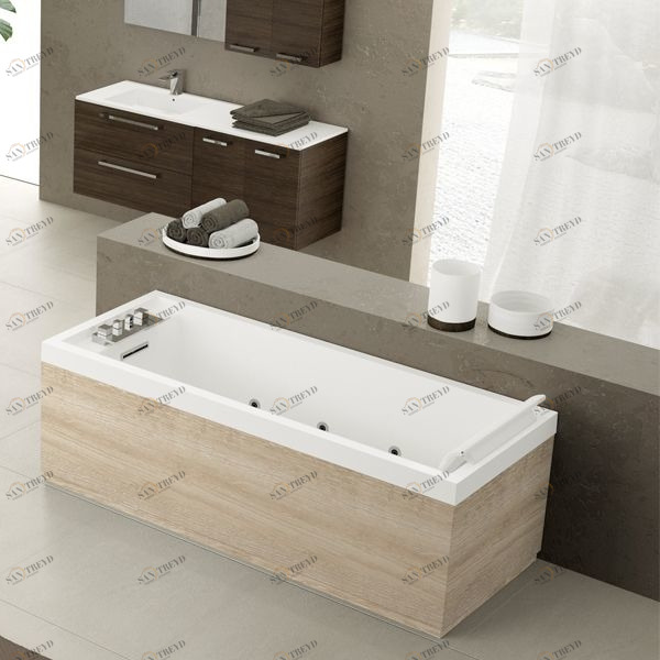 Ванна Dynamic Air Novellini SENSE 4 с набортным смесителем и панелями из белого ореха SE4Y19080T2U3Q